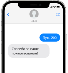 Пример СМС: «путь 200» на номер 3434 и ответ с благодарностью